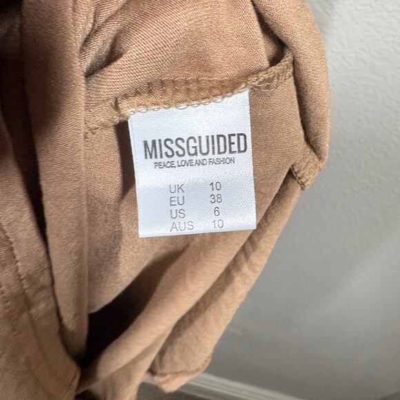 Missguided Size 6 Plunge Sheath Dress Camel Tan Hourglass Sleeveless Stretch - Picture 8 of 9